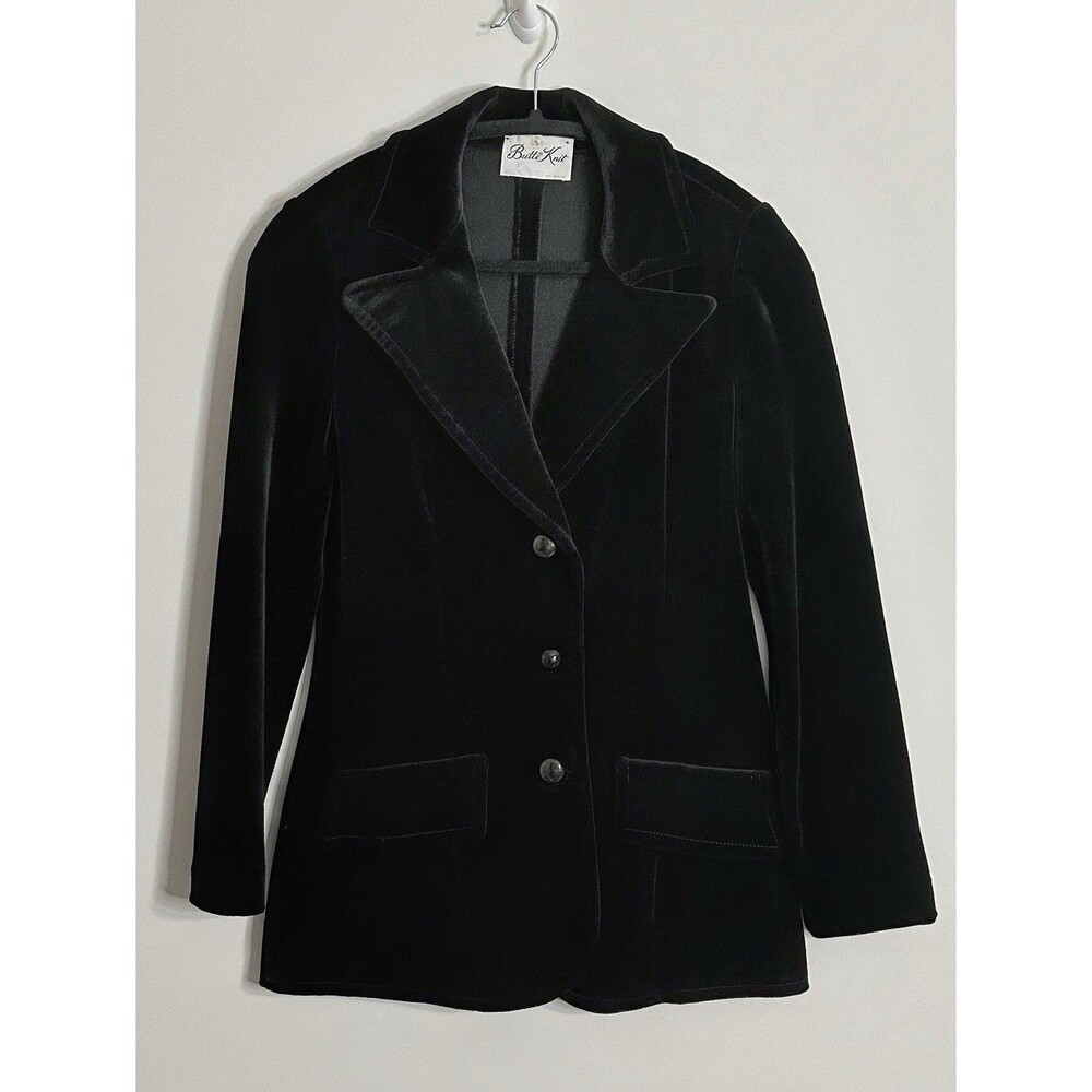 Vintage 70s Butte Knit Black Velveteen Blazer Jacket 3 Button Goth Read